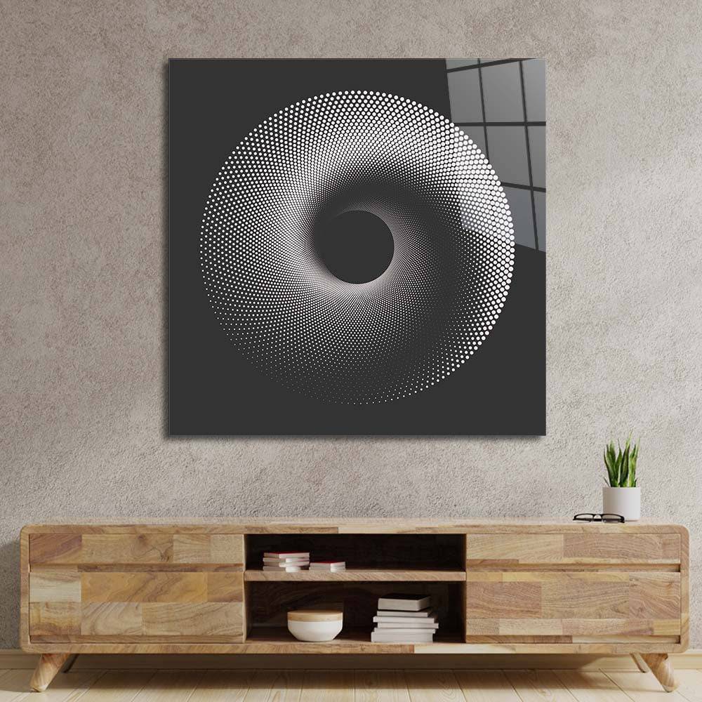 Black Abstract Halftone Spiral Glass Wall Art - CreoGlass E-Shop
