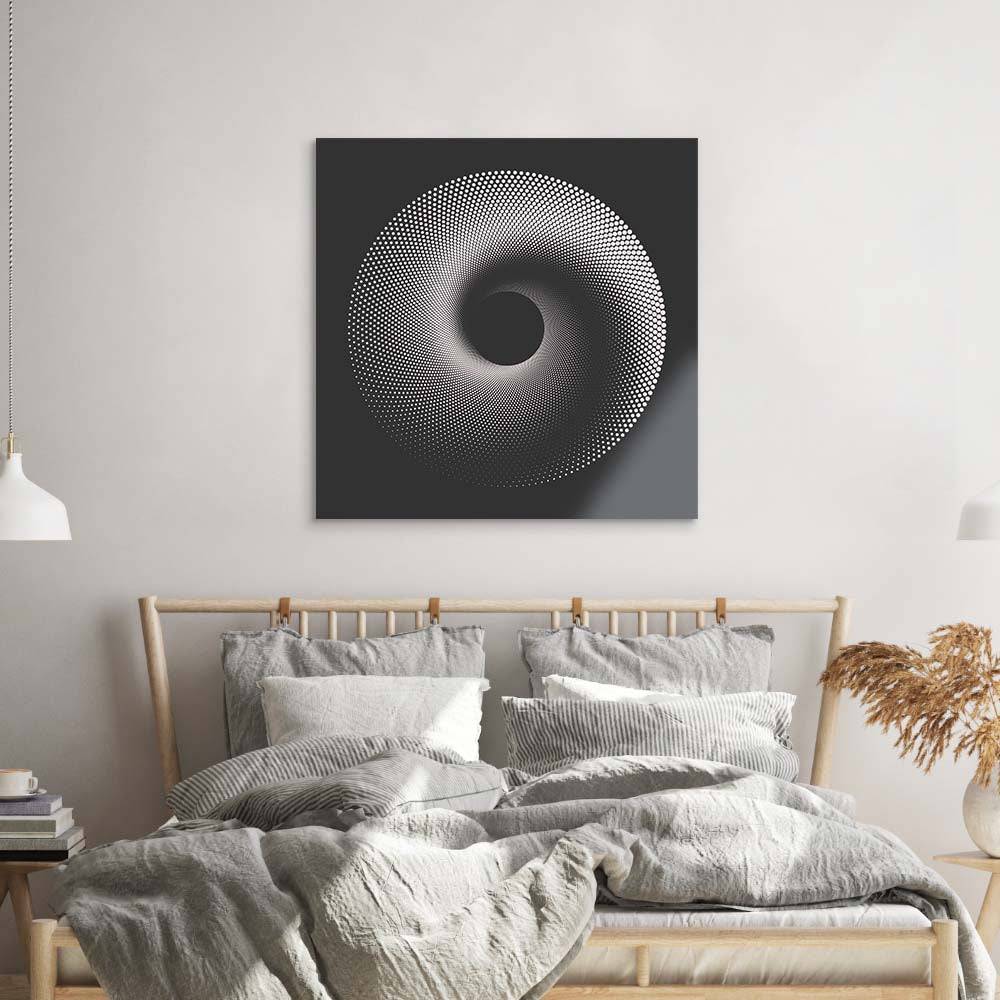 Black Abstract Halftone Spiral Glass Wall Art - CreoGlass E-Shop