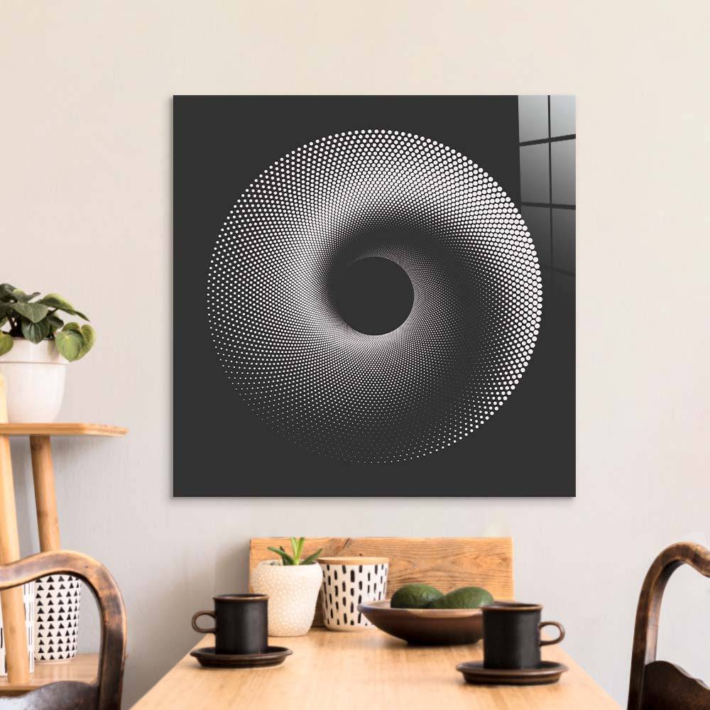 Black Abstract Halftone Spiral Glass Wall Art - CreoGlass E-Shop