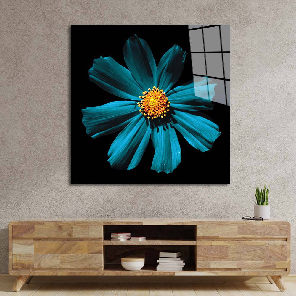 Cerulean Daisy Glass Wall Art - CreoGlass E-Shop