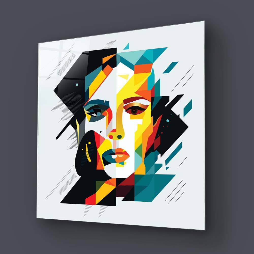 Geometric Female Portrait Glass Wall Art - CreoGlass E-Shop