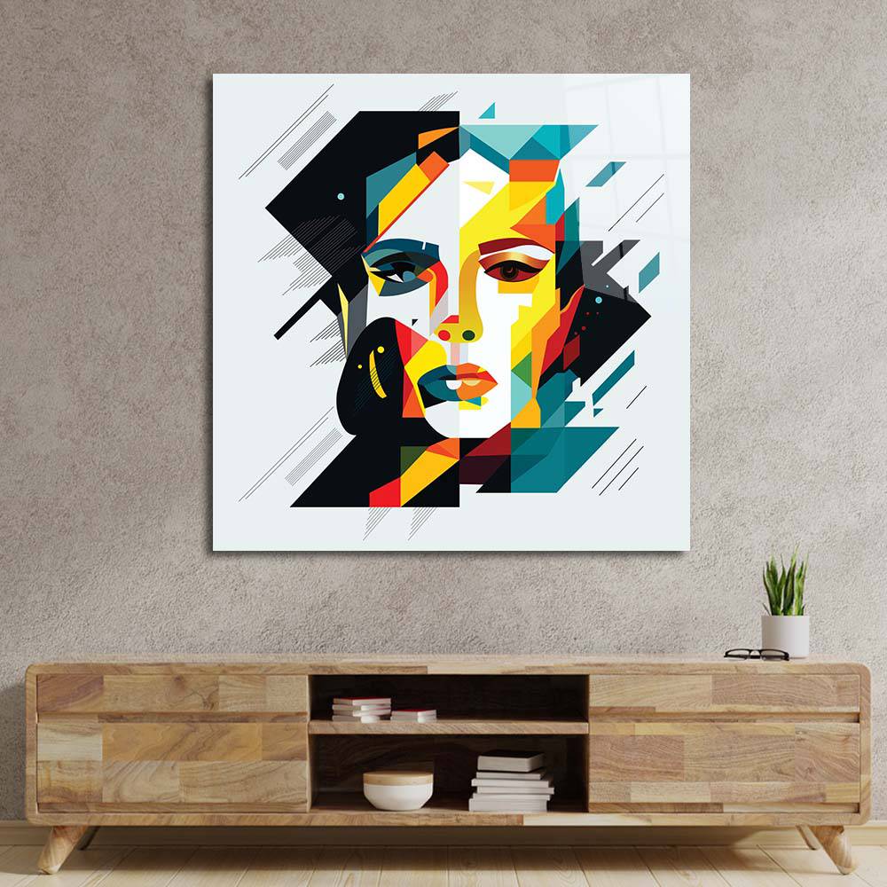Geometric Female Portrait Glass Wall Art - CreoGlass E-Shop