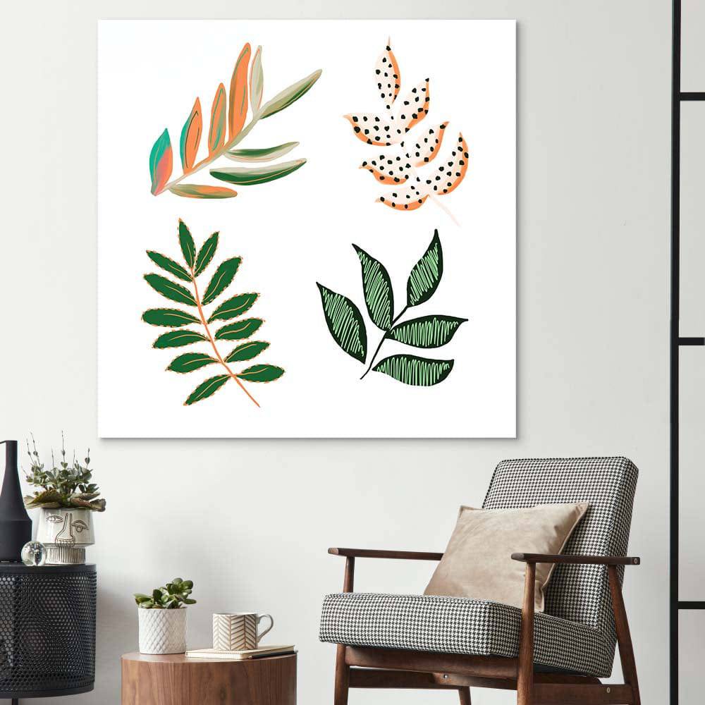 Geometric Painted Leaves Glass Wall Art - CreoGlass E-Shop