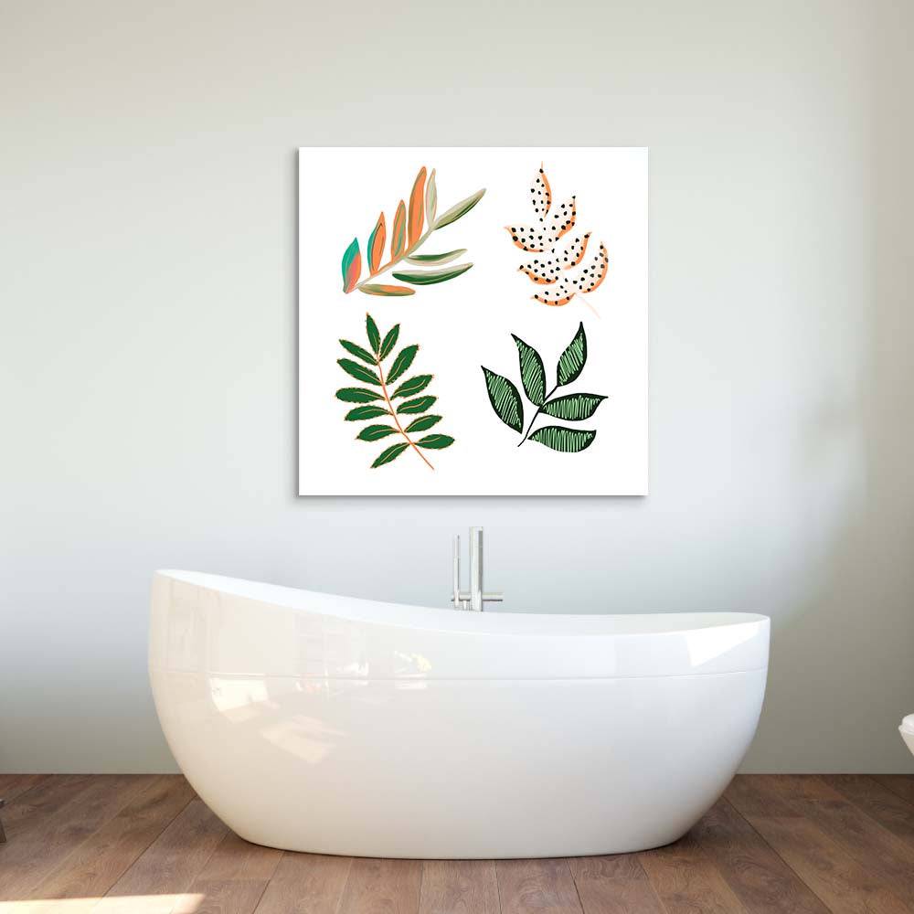 Geometric Painted Leaves Glass Wall Art - CreoGlass E-Shop