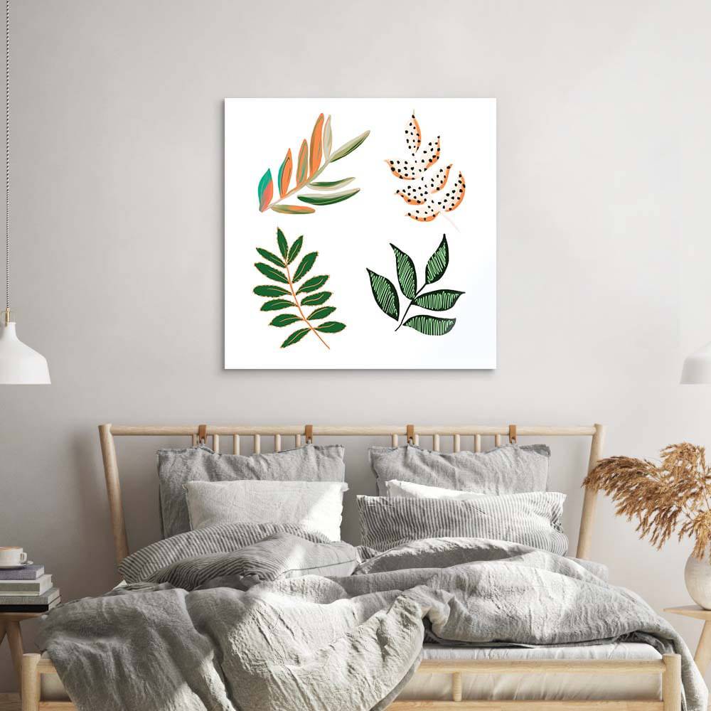 Geometric Painted Leaves Glass Wall Art - CreoGlass E-Shop