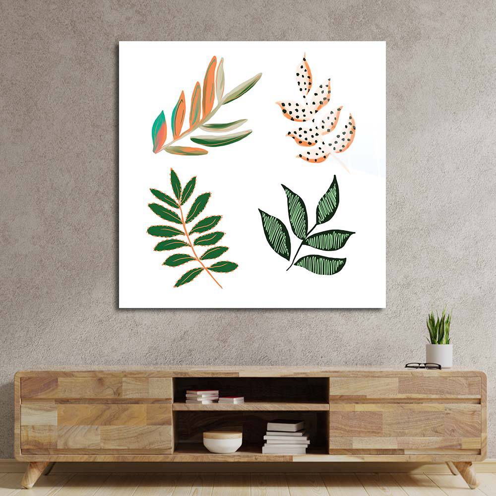 Geometric Painted Leaves Glass Wall Art - CreoGlass E-Shop