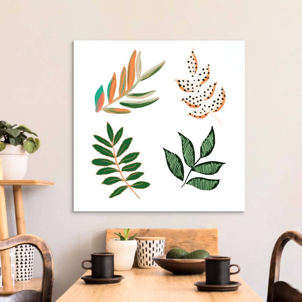 Geometric Painted Leaves Glass Wall Art - CreoGlass E-Shop