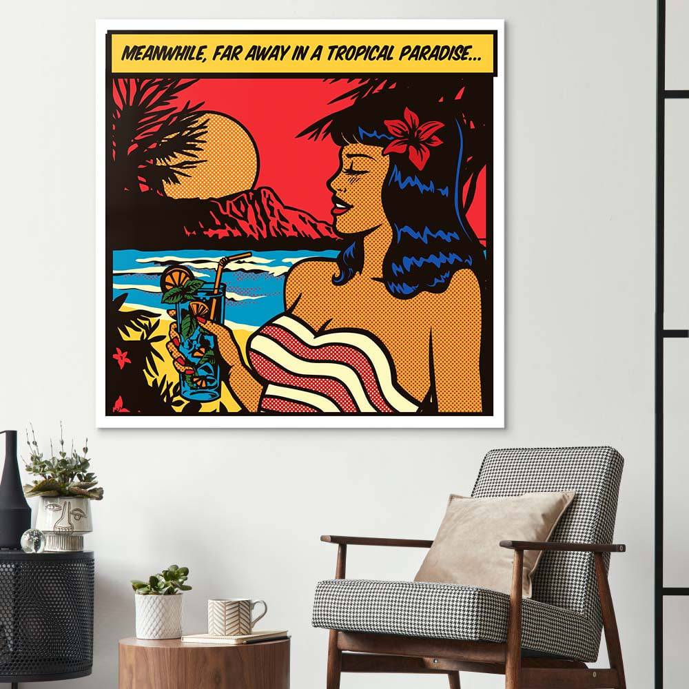 Girl in Paradise Retro Glass Wall Art - CreoGlass E-Shop