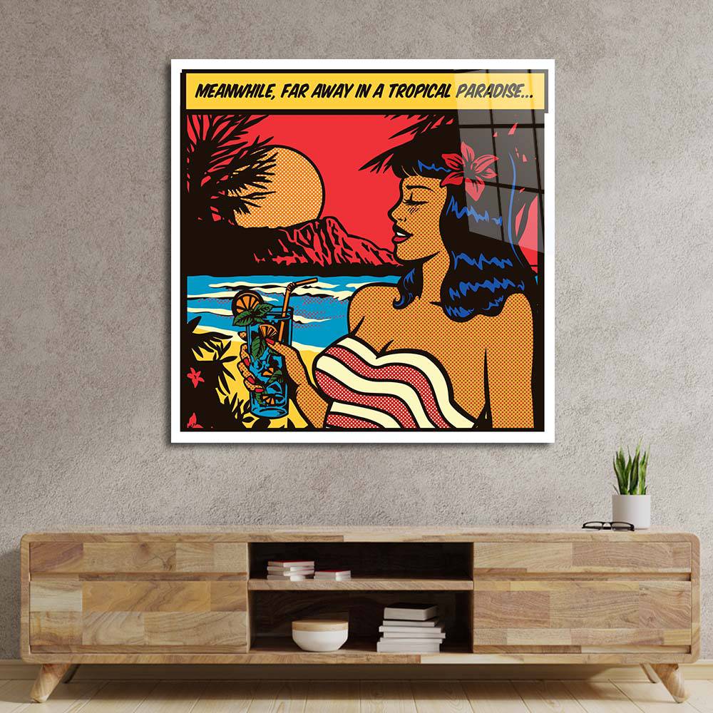 Girl in Paradise Retro Glass Wall Art - CreoGlass E-Shop