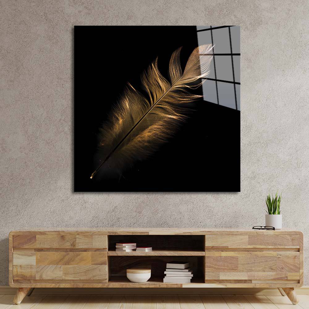 Gold Feather Glass Wall Art - CreoGlass E-Shop