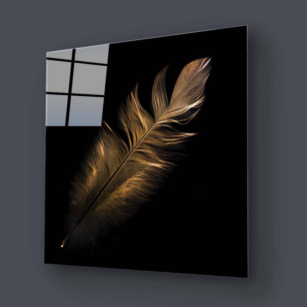 Gold Feather Glass Wall Art - CreoGlass E-Shop