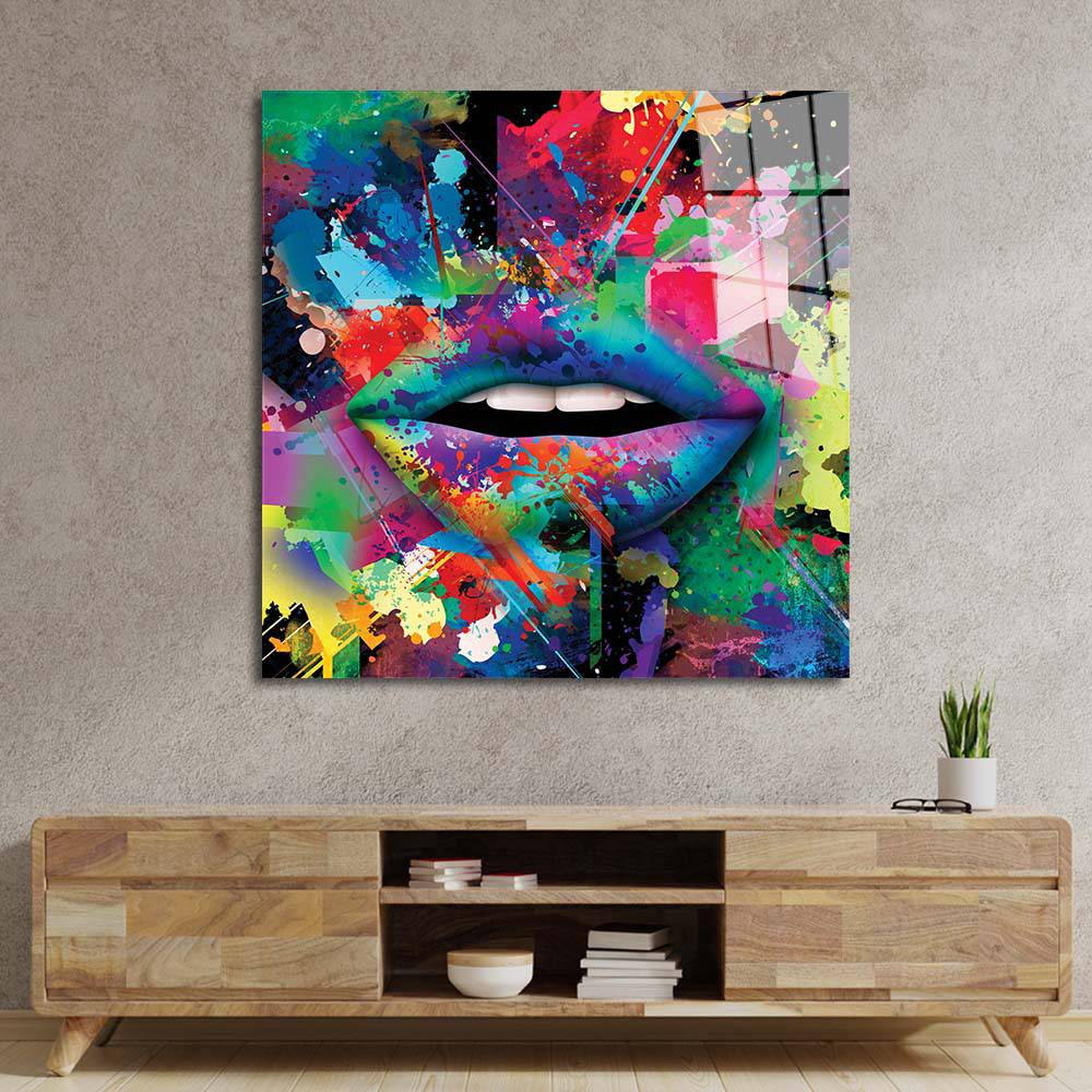 Graffiti Coloured Lips Glass Wall Art - CreoGlass E-Shop