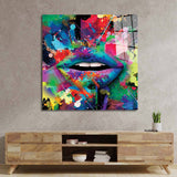 Graffiti Coloured Lips Glass Wall Art - CreoGlass E-Shop