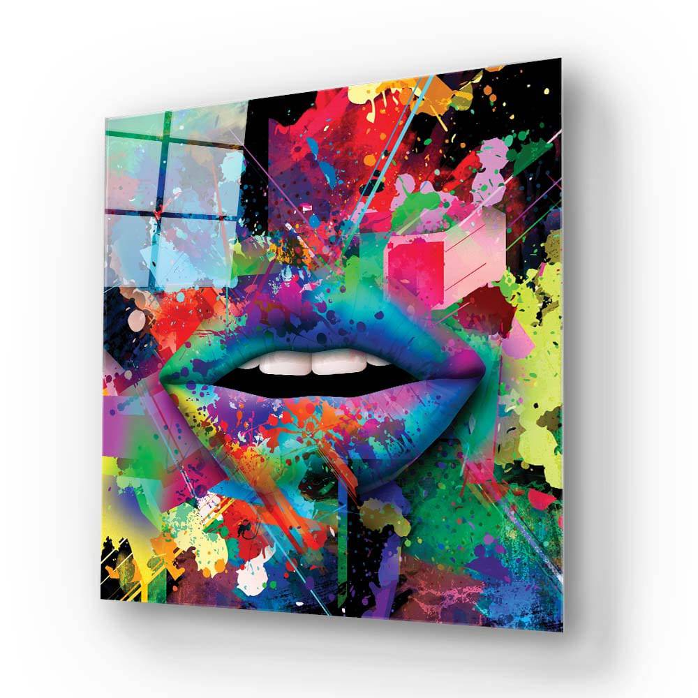 Graffiti Coloured Lips Glass Wall Art - CreoGlass E-Shop