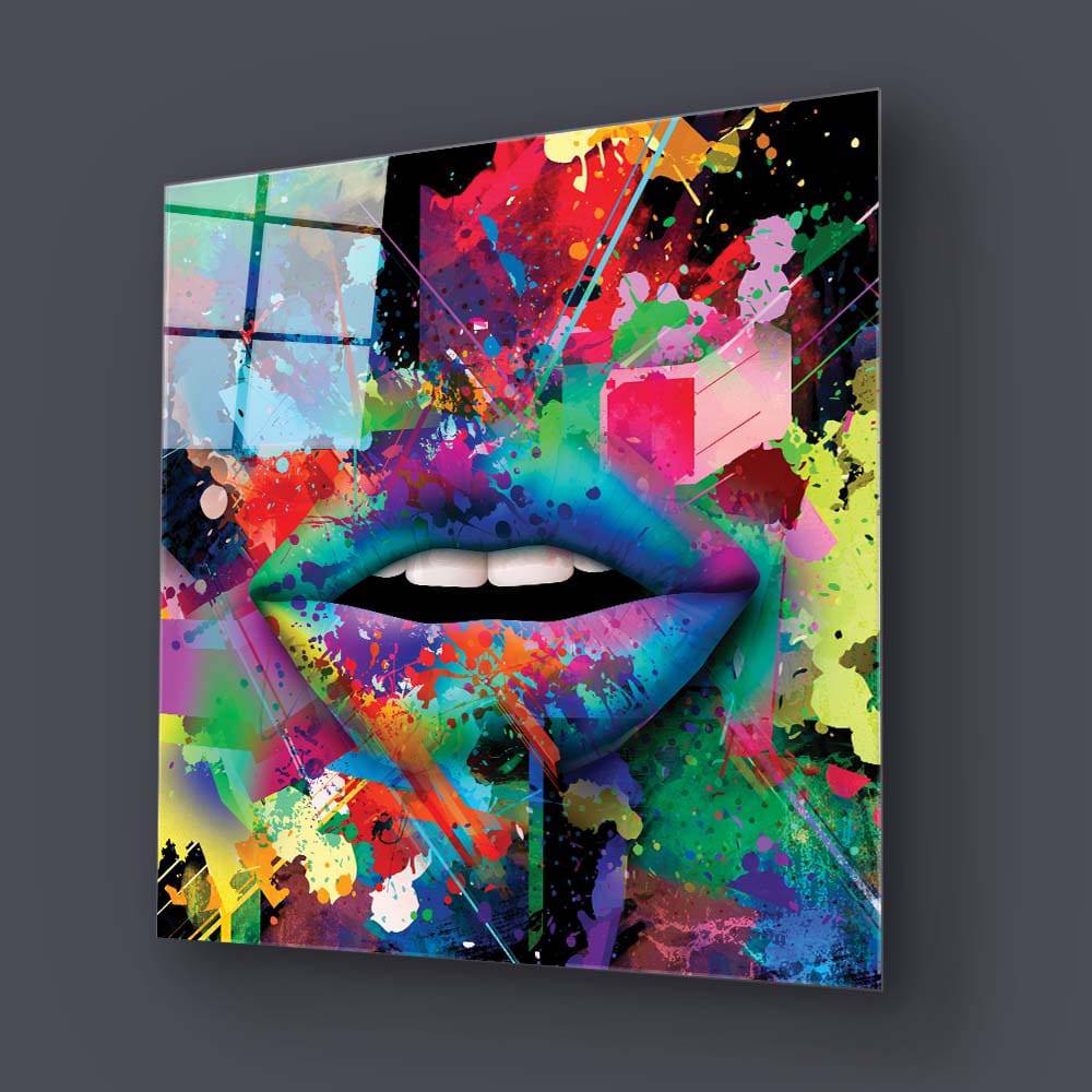 Graffiti Coloured Lips Glass Wall Art - CreoGlass E-Shop