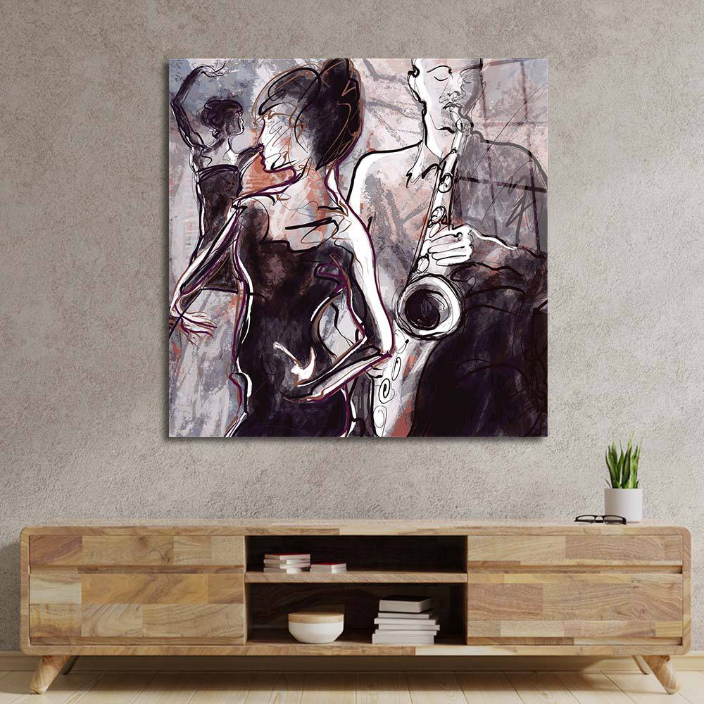 Jazz Band with Dancers Glass Wall Art - CreoGlass E-Shop