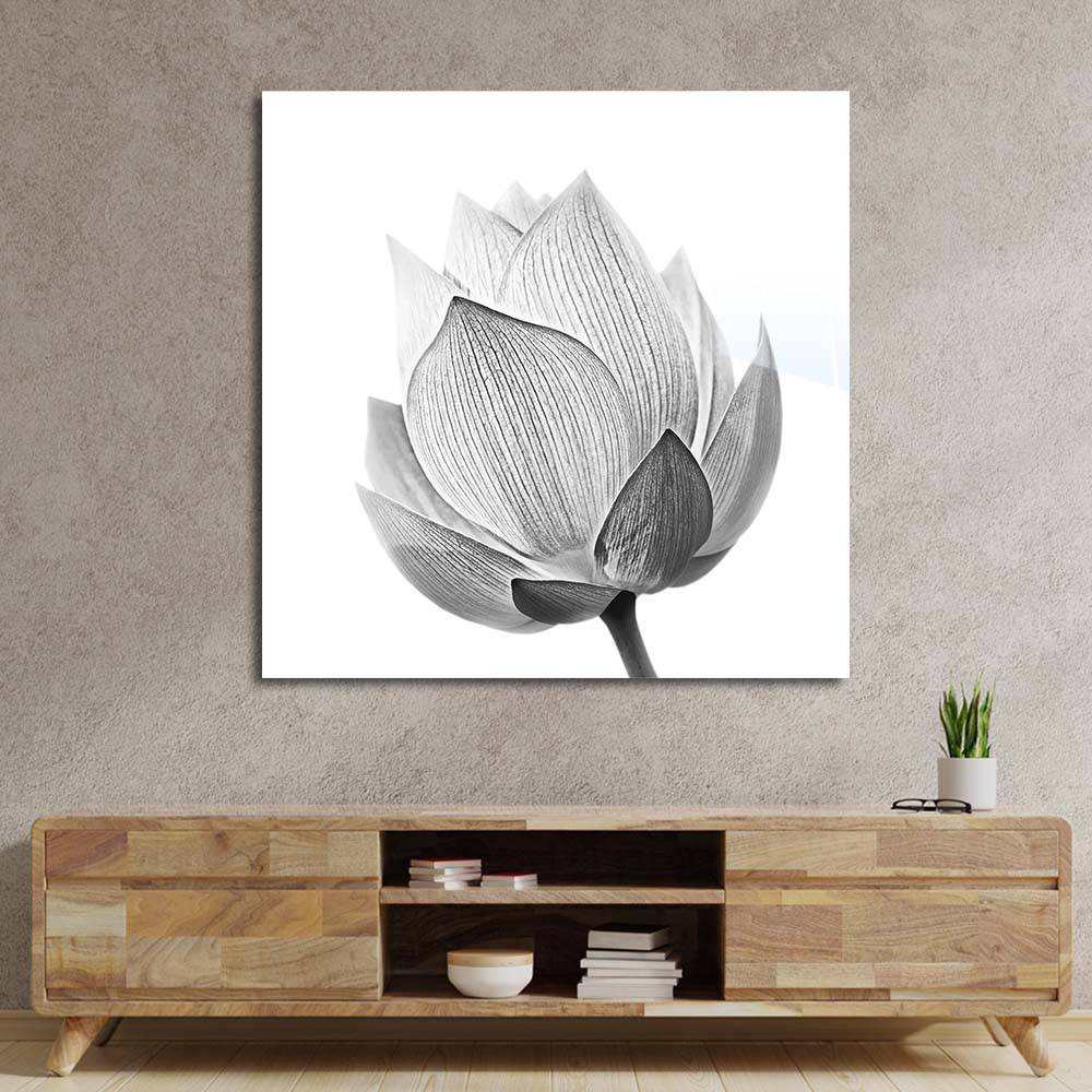 Lotus Black & White 2 Glass Wall Art - CreoGlass E-Shop