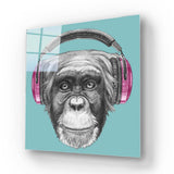 Monkey with Headphones Illustration Glass Wall Art - CreoGlass E-Shop