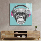 Monkey with Headphones Illustration Glass Wall Art - CreoGlass E-Shop