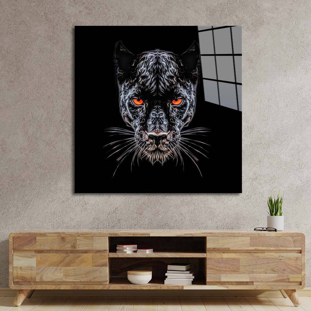 Orange Eyes Panther Glass Wall Art - CreoGlass E-Shop