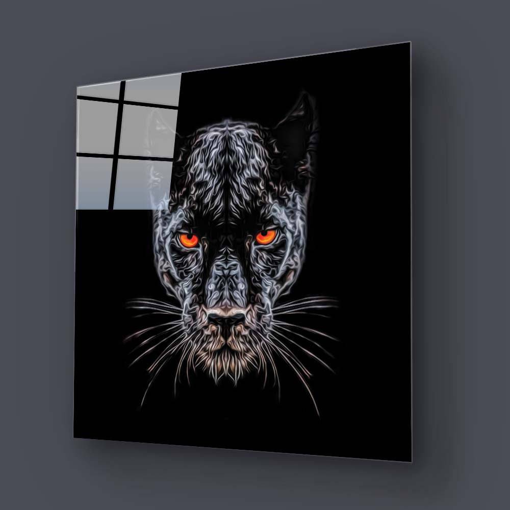 Orange Eyes Panther Glass Wall Art - CreoGlass E-Shop