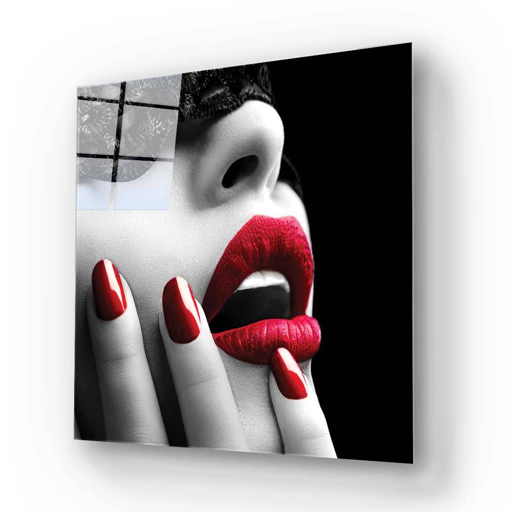 Red Lip and Nails Glass Wall Art - CreoGlass E-Shop