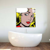 Retro Woman with Speech Bubble Glass Wall Art - CreoGlass E-Shop