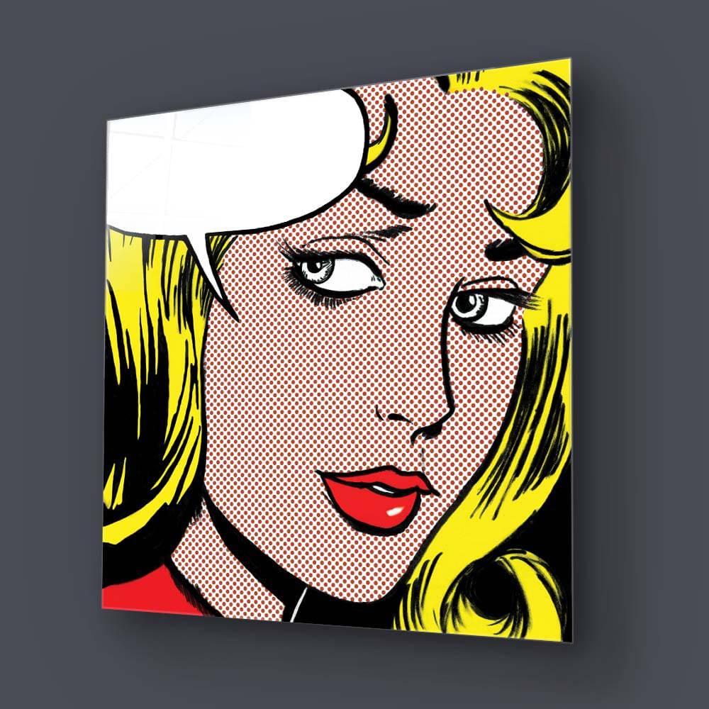 Retro Woman with Speech Bubble Glass Wall Art - CreoGlass E-Shop