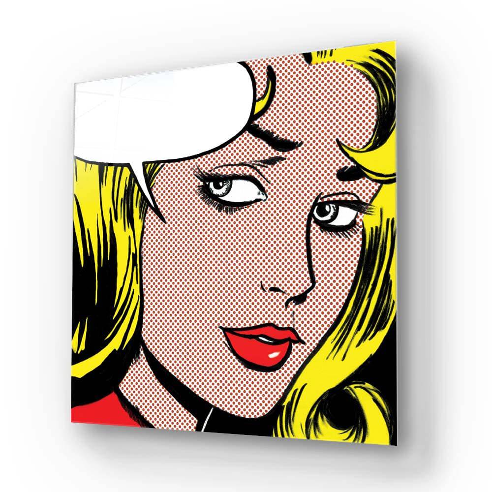 Retro Woman with Speech Bubble Glass Wall Art - CreoGlass E-Shop