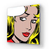 Retro Woman with Speech Bubble Glass Wall Art - CreoGlass E-Shop