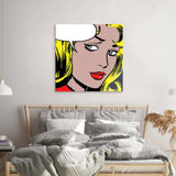 Retro Woman with Speech Bubble Glass Wall Art - CreoGlass E-Shop