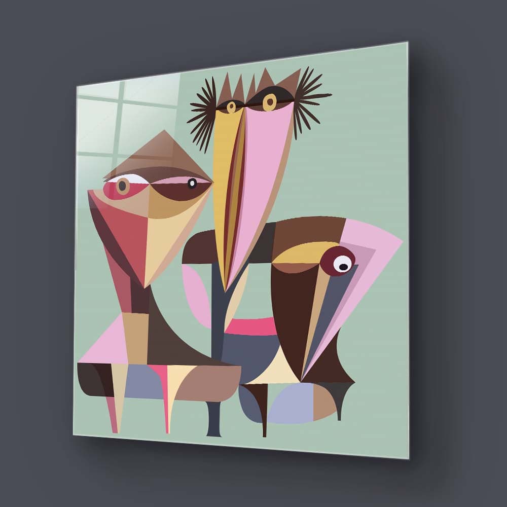 Three Abstract Birds Glass Wall Art - CreoGlass E-Shop