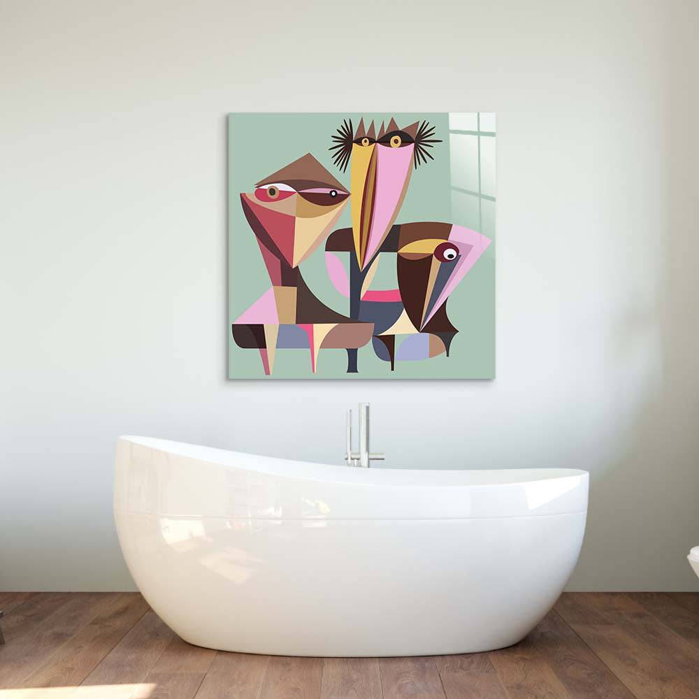 Three Abstract Birds Glass Wall Art - CreoGlass E-Shop