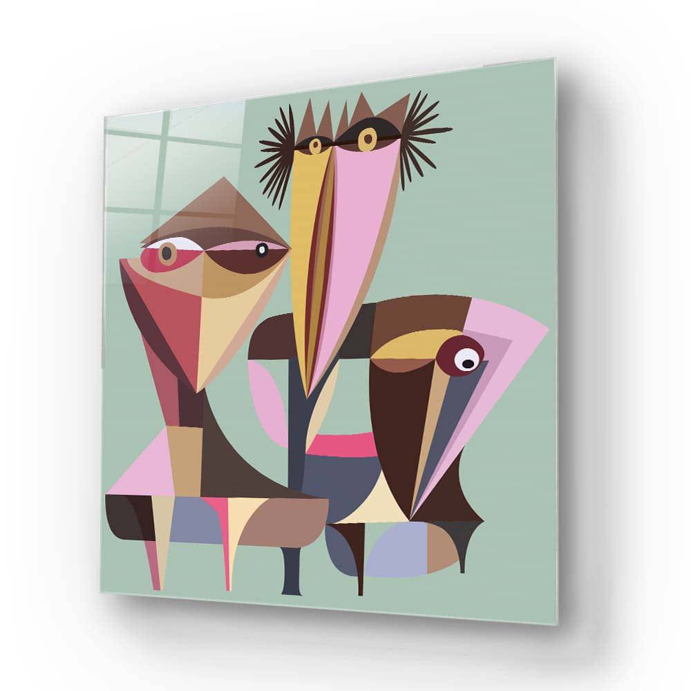 Three Abstract Birds Glass Wall Art - CreoGlass E-Shop