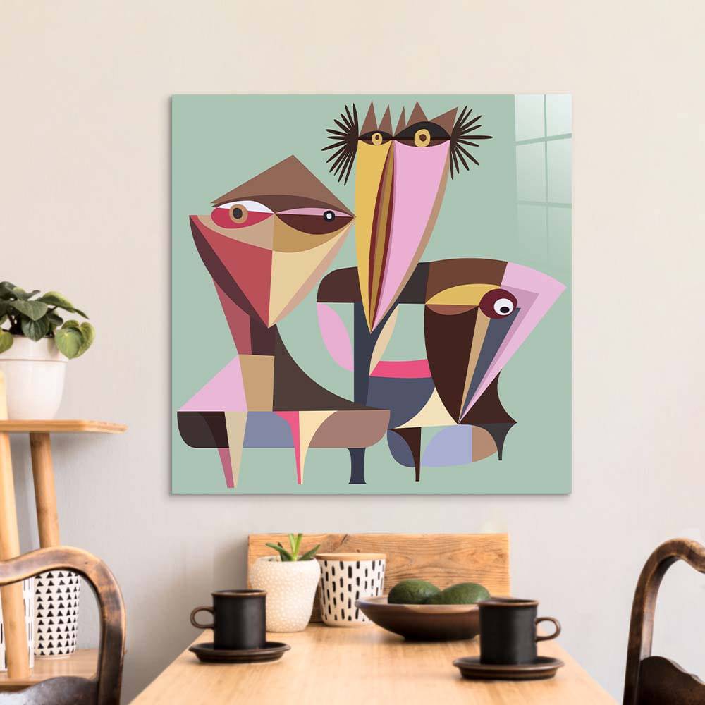 Three Abstract Birds Glass Wall Art - CreoGlass E-Shop