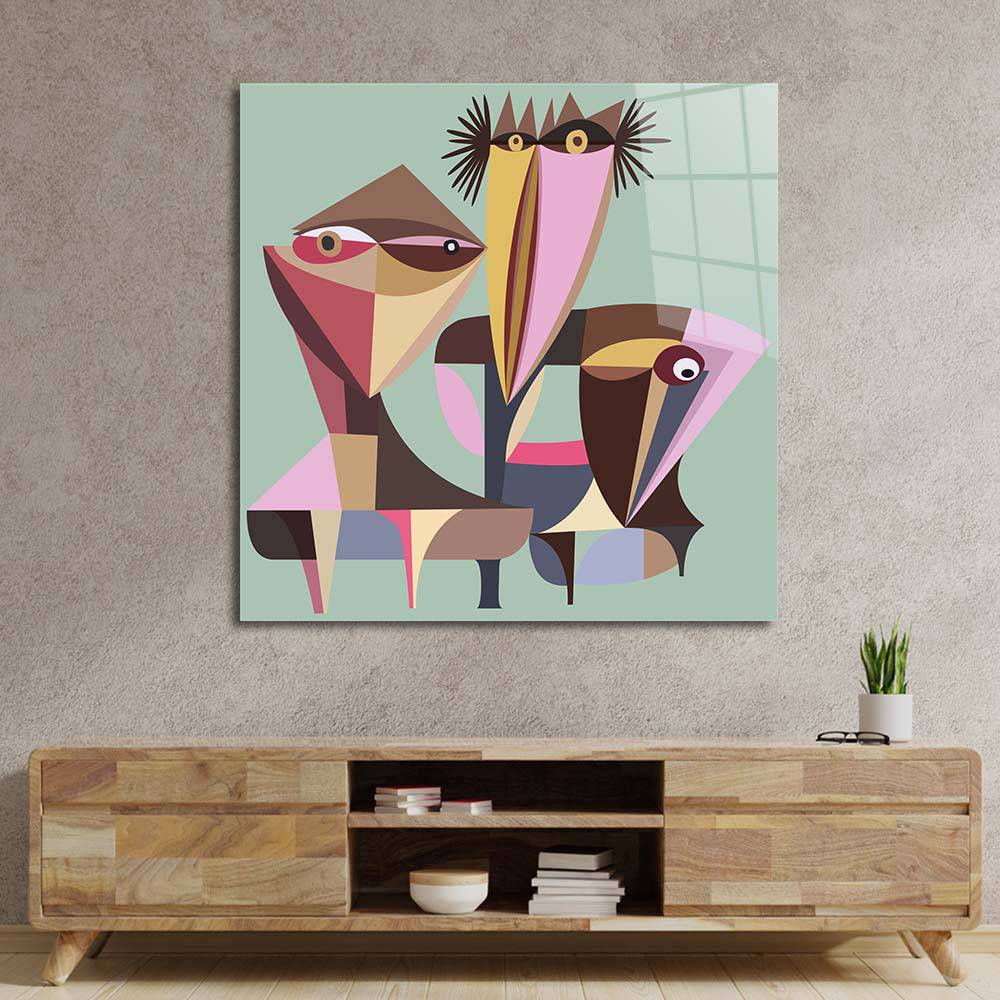 Three Abstract Birds Glass Wall Art - CreoGlass E-Shop