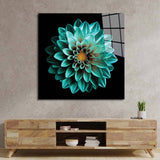 Turquoise Dahlia Glass Wall Art - CreoGlass E-Shop