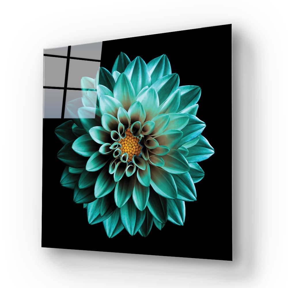 Turquoise Dahlia Glass Wall Art - CreoGlass E-Shop