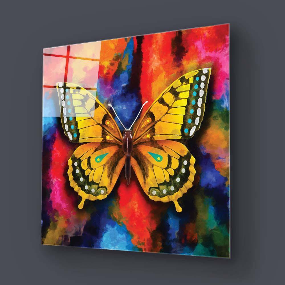 Watercolour Yellow Butterfly Glass Wall Art - CreoGlass E-Shop