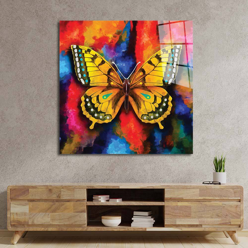Watercolour Yellow Butterfly Glass Wall Art - CreoGlass E-Shop