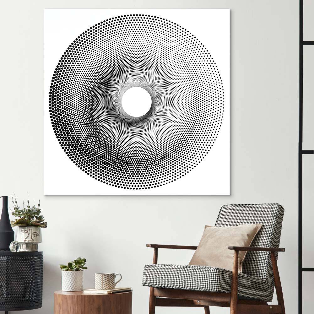 White Abstract Halftone Spiral Glass Wall Art - CreoGlass E-Shop
