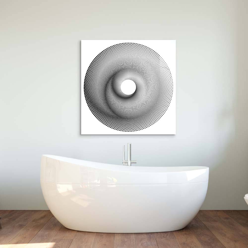 White Abstract Halftone Spiral Glass Wall Art - CreoGlass E-Shop