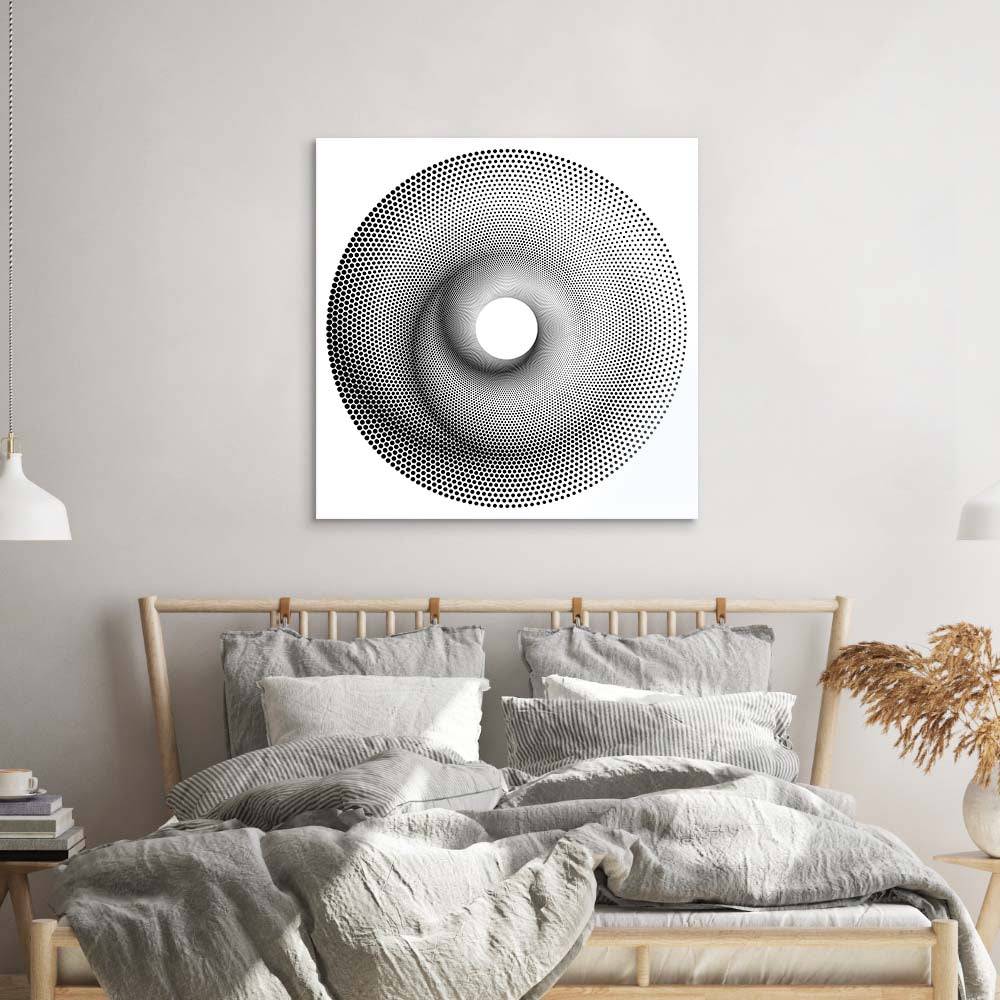 White Abstract Halftone Spiral Glass Wall Art - CreoGlass E-Shop