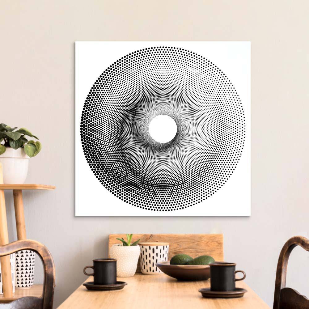 White Abstract Halftone Spiral Glass Wall Art - CreoGlass E-Shop