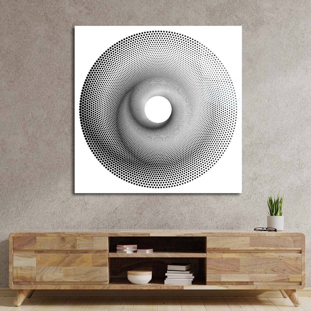 White Abstract Halftone Spiral Glass Wall Art - CreoGlass E-Shop