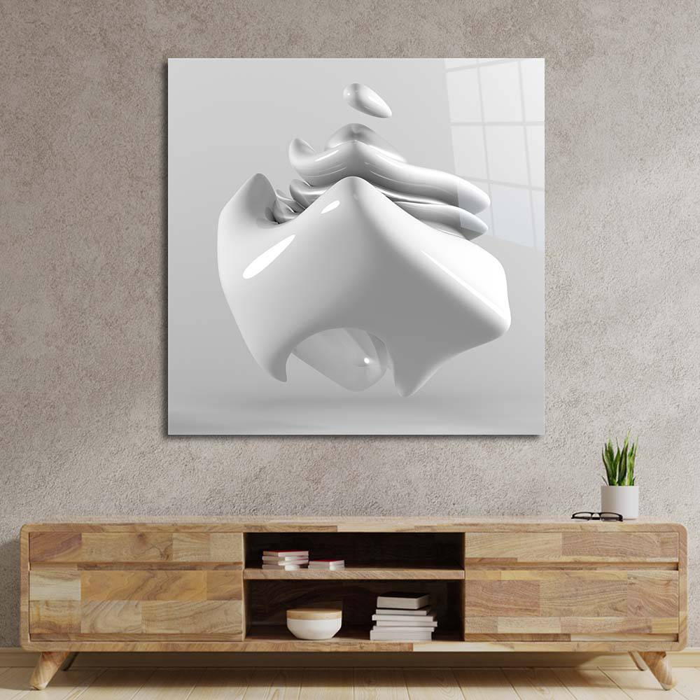 White Glossy Cube Glass Wall Art - CreoGlass E-Shop