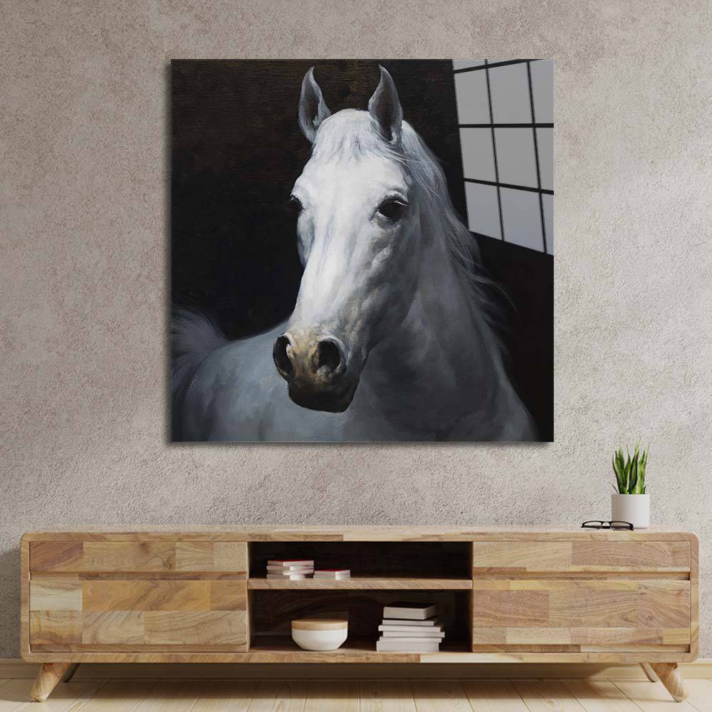 White Horse Glass Wall Art - CreoGlass E-Shop