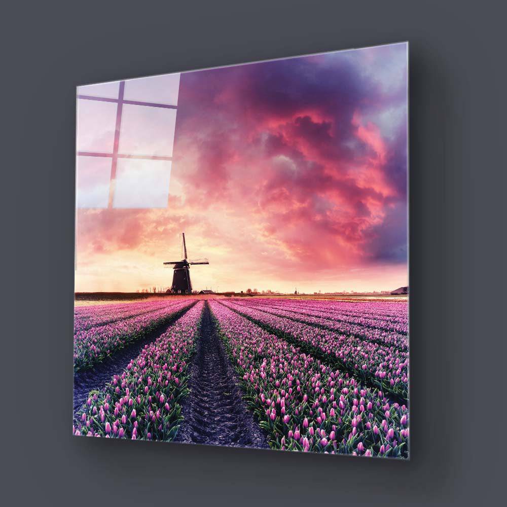 Windmill and Tulips Glass Wall Art - CreoGlass E-Shop