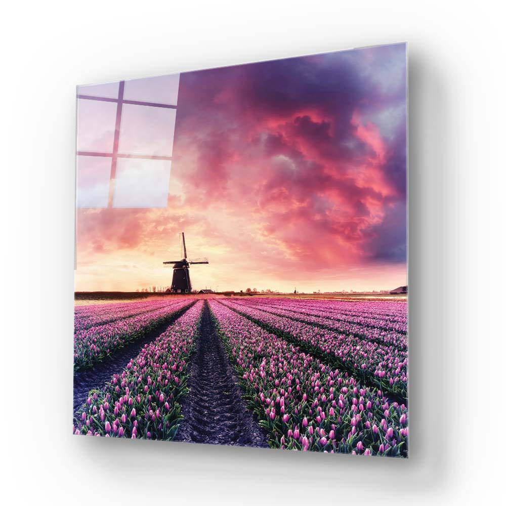 Windmill and Tulips Glass Wall Art - CreoGlass E-Shop