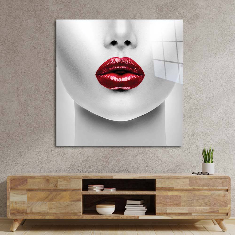 Woman with Red Lips Glass Wall Art - CreoGlass E-Shop
